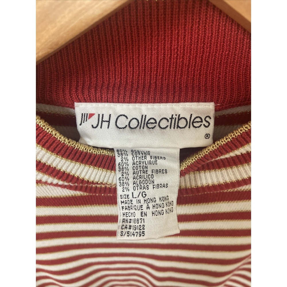 Vtg JH Collectibles Red White Gold‎ Sparkly Striped Womens Christmas Sweater 90s - Picture 2 of 6